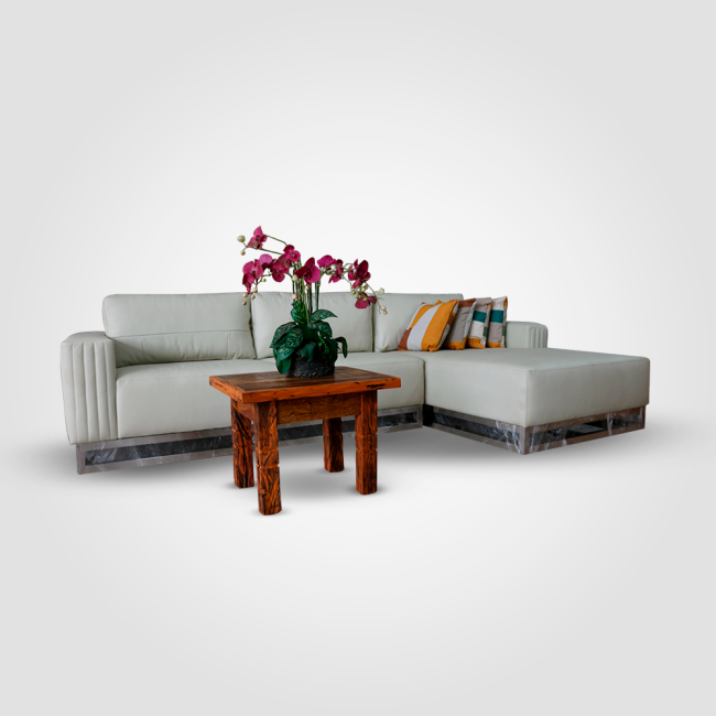juego de living en cuero beige